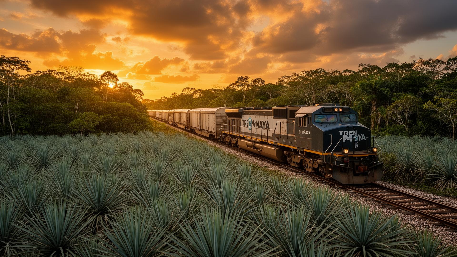 Tren Maya de carga atravesando Yucatán